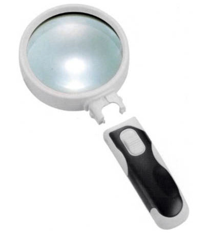Лупа Kromatech ручная круглая 5x, 75 мм, с подсветкой (2 LED), черно-белая 77375B картинка