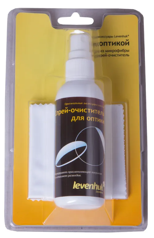 Набор для ухода за оптикой Levenhuk (2 салфетки 15x15 см, спрей 95 мл) фото