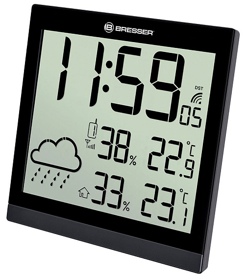 Метеостанция (настенные часы) Bresser TemeoTrend JC LCD с радиоуправлением, черная картинка